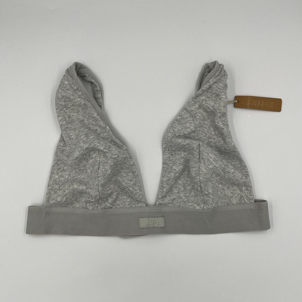 SKIMS Cotton Ribbed Plunge Bralette Light Heather Gray 2X